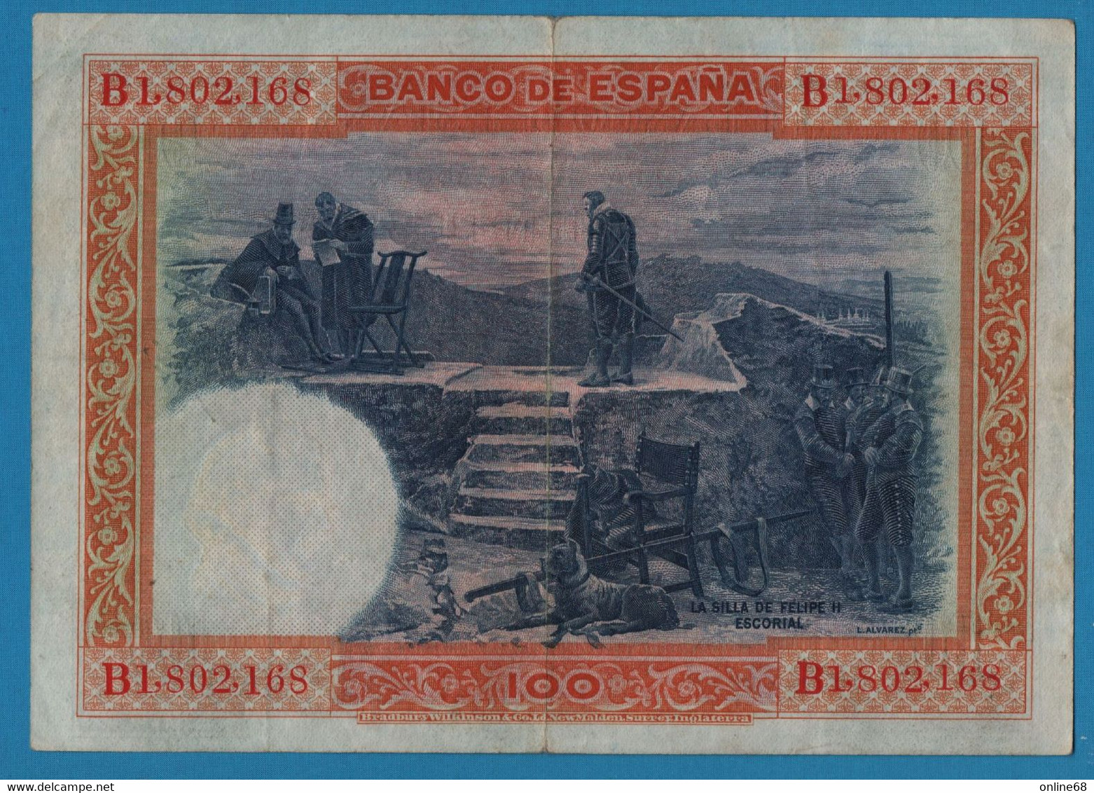 ESPANA 100 PESETAS 01.07.1925 # B1.802.168 P# 69a  Felipe II - 100 Peseten