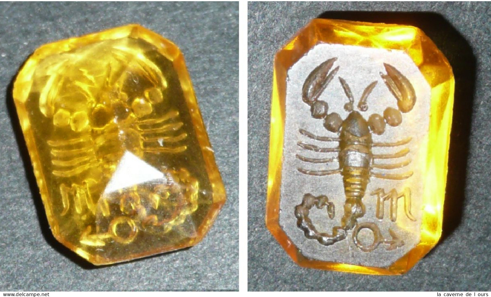 Rare Verre Taillé Gravé En Intaille Pour Cachet Sceau Bague, Signe Zodiaque Scorpion - Seals