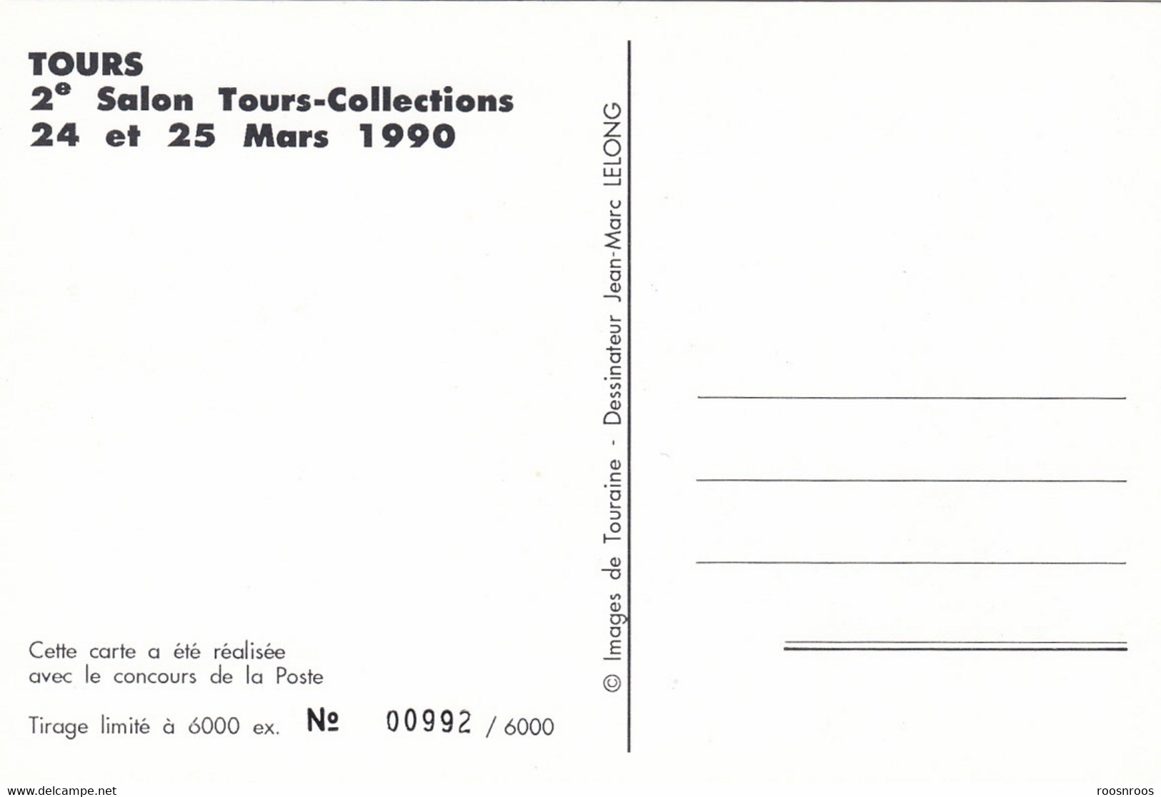 CP TOURS 37  - 2EME SALON TOURS-COLLECTIONS - 1990 - ILLUSTRATEUR JEAN-MARC LELONG - Bourses & Salons De Collections