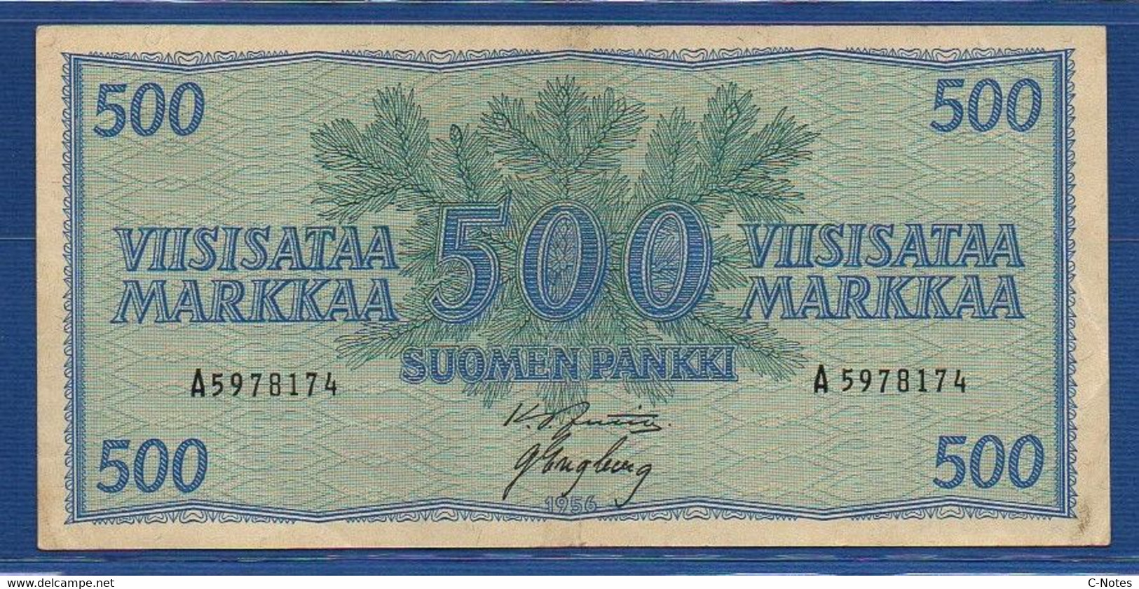 FINLAND - P. 96a (2) – 500 Markkaa 1956,  XF, Serie A5978174 - Finnland