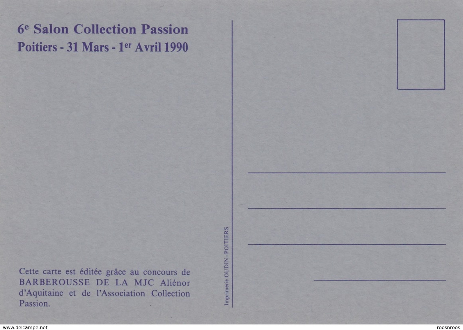CP POITIERS 86  - 6EME SALON COLLECTION PASSION -1990 - ILLUSTRATEUR BARBEROUSSE - Bourses & Salons De Collections