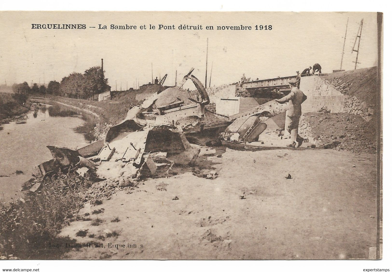 PM278/ Belgique-België CP Erquelinnes La Sambre, Pont Détruit En Novembre 1918 Voyagée 1921 > Blankenberg - Erquelinnes