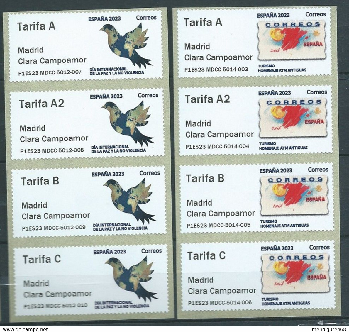 ESPAGNE SPANIEN SPAIN ESPAÑA 2023 ATM STAMPSHOW MADRID: PEACE DAY-TRIBUTE TO TOURISM CLARA CAMPOAMOR SET 8V MNH - Officials