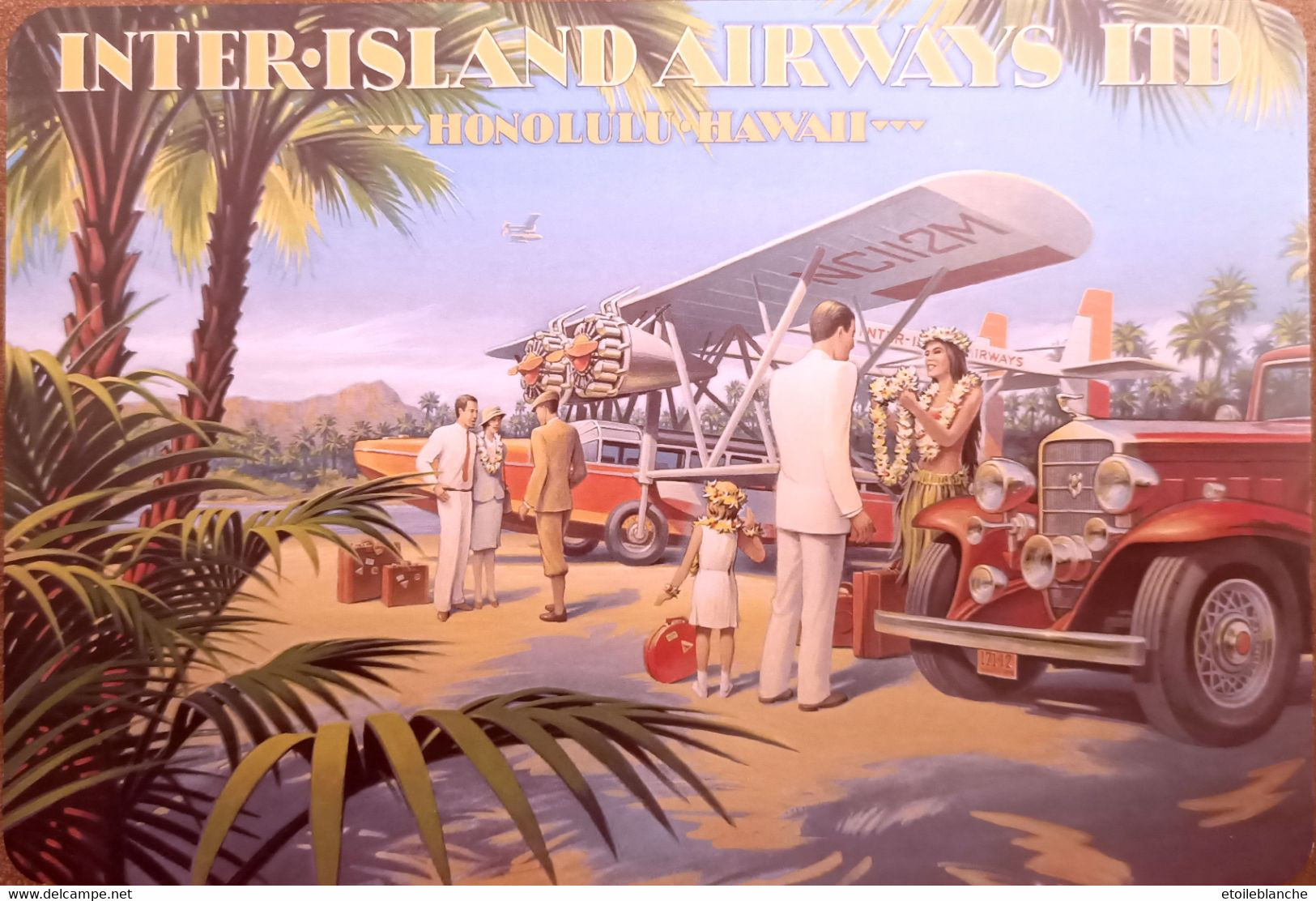 Carte Postale Inter-Island Airways, Honolulu, Hawaii, Kerne Erickson - Avion, Accueil Touristes, Voitures - Honolulu