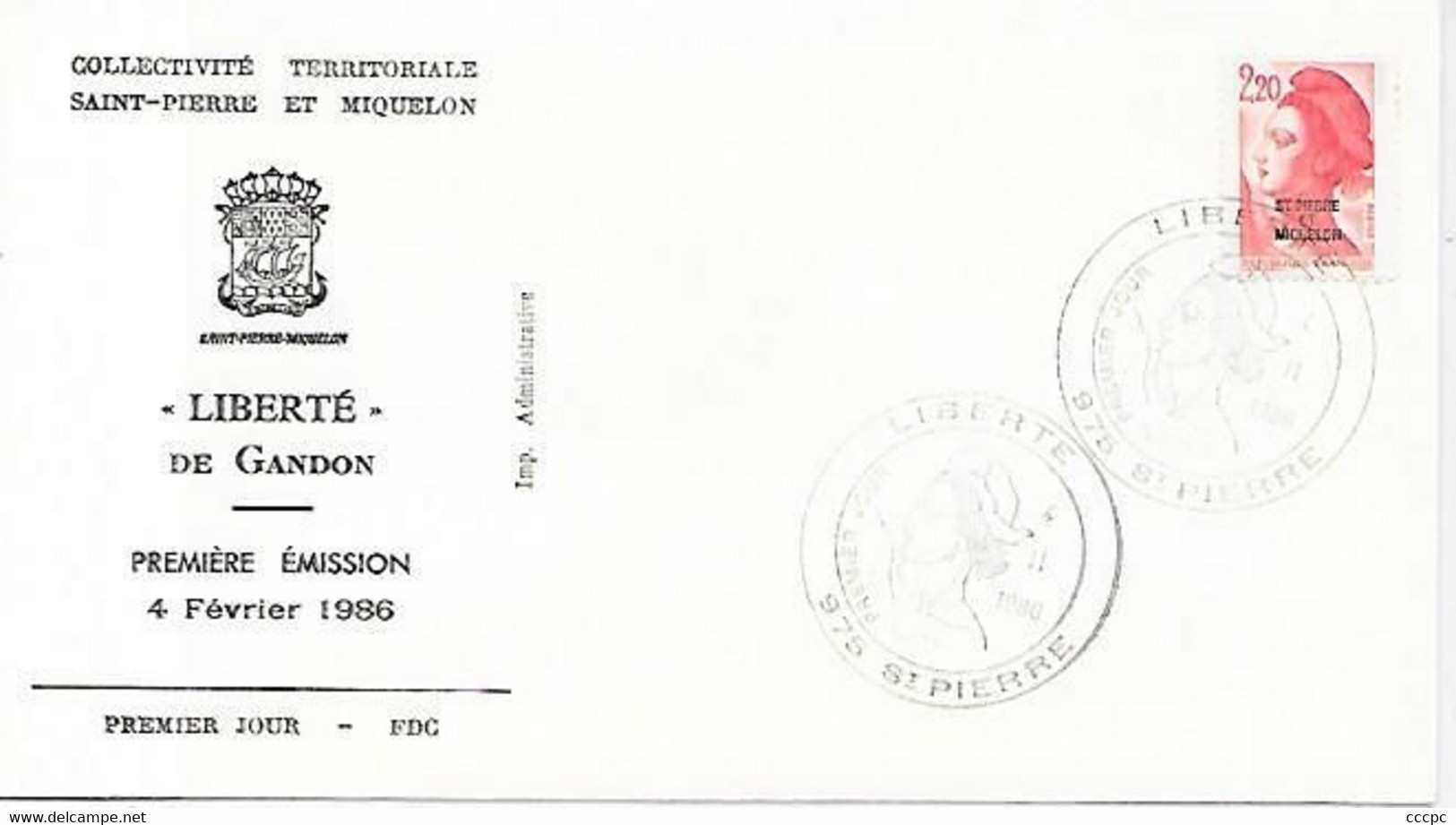 FDC Saint-Pierre Et Miquelon Liberté Gandon 4 Fev 1986 - FDC