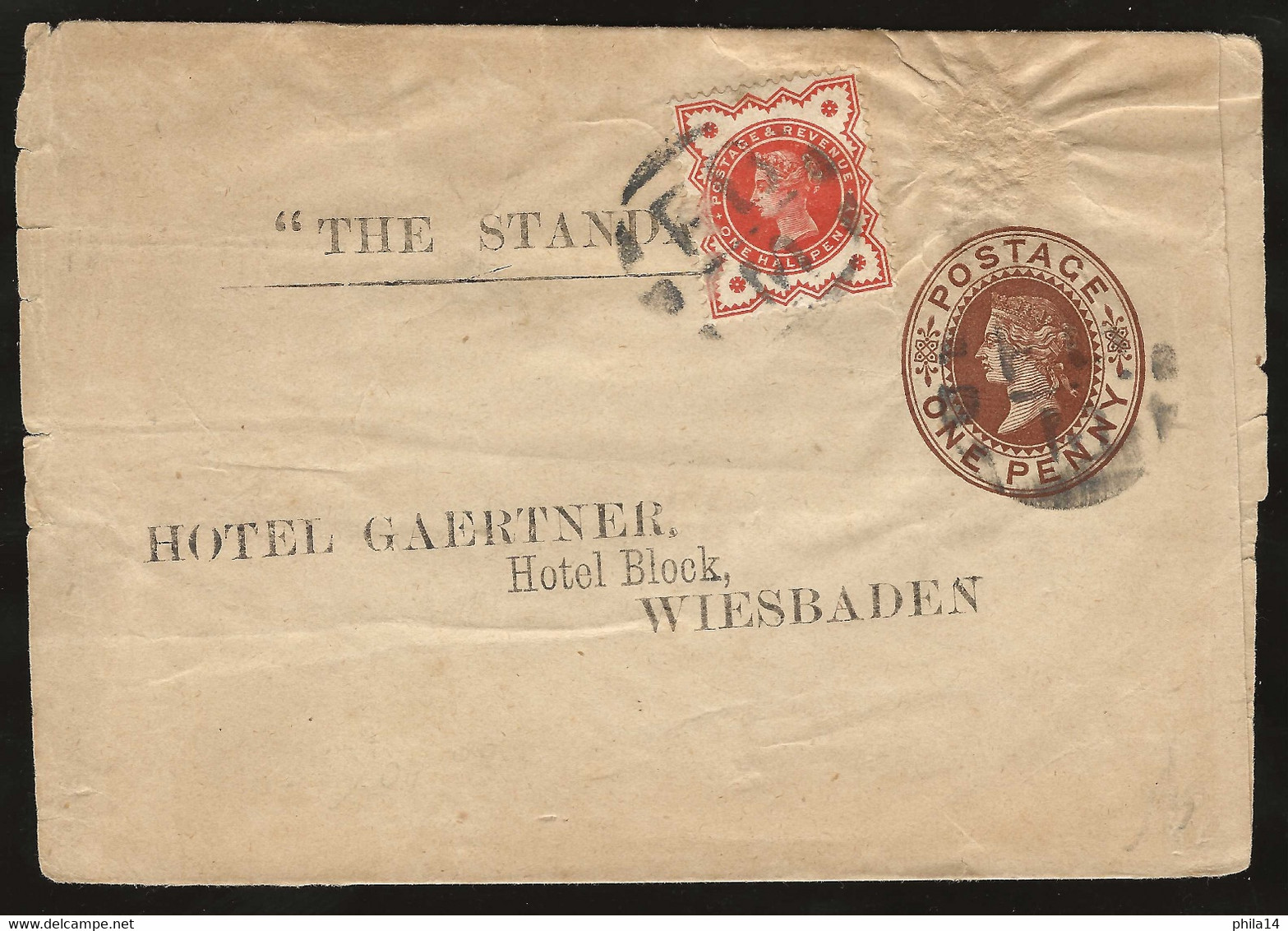 COVER ONE PENNY & HALF PENNY VICTORIA TO HOTEL GAERTNER WIESBADEN - Covers & Documents