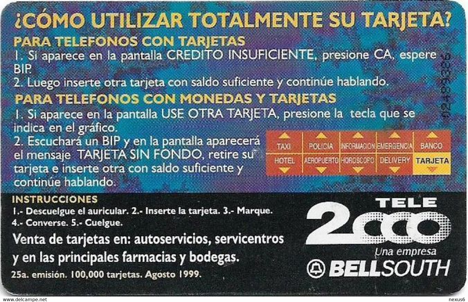 Peru - Telepoint - Comunicate Mejor, Gem1B Not Symmetr. Red, 08.1999, 5Sol, 100.000ex, Used - Pérou