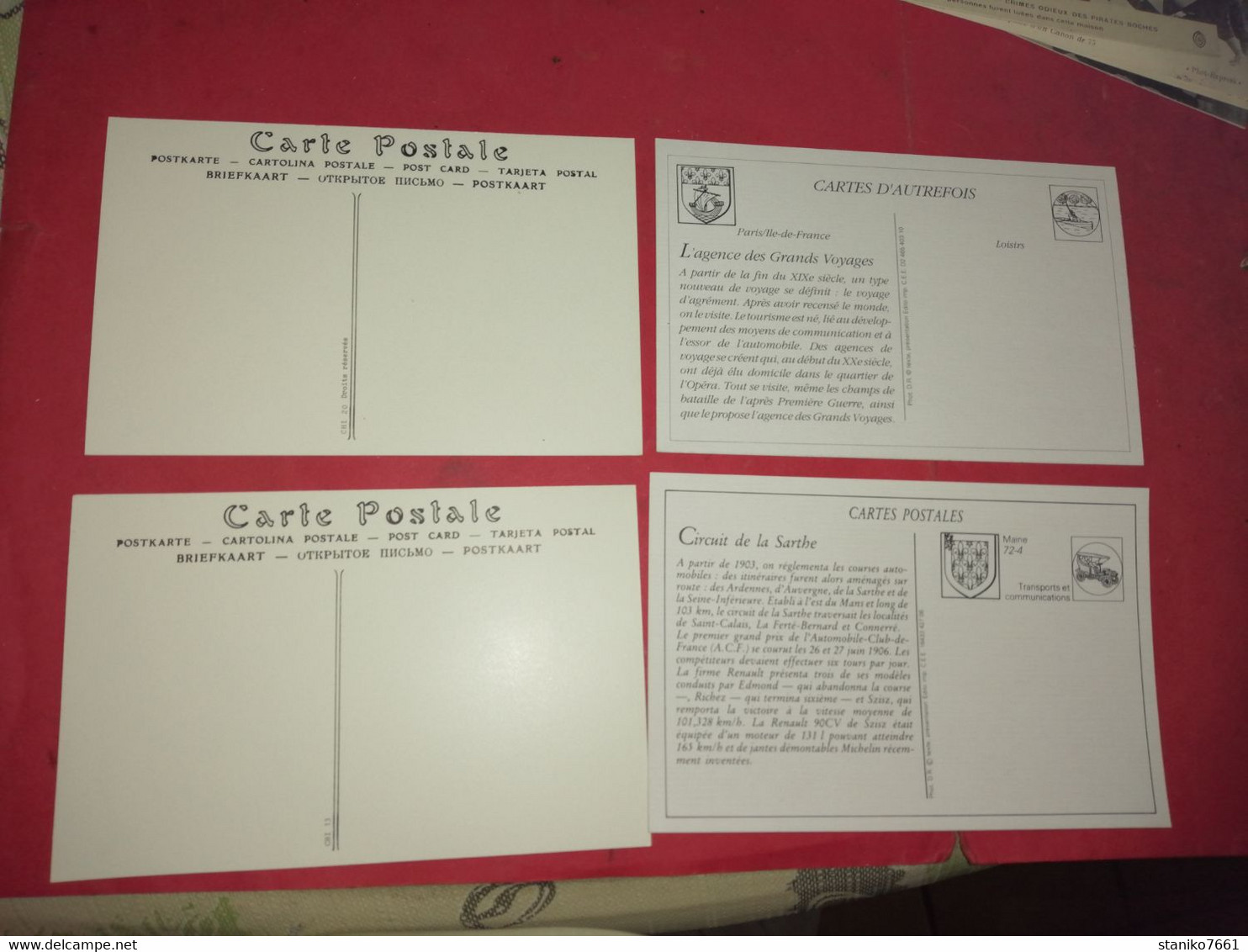 4 Carte Postale ANCIENNES VOITURES  MENETOU SALON  PARIS LA BAULE SUR MER CIRCUIT DE LA SARTHE Voir Photos - Voitures De Tourisme