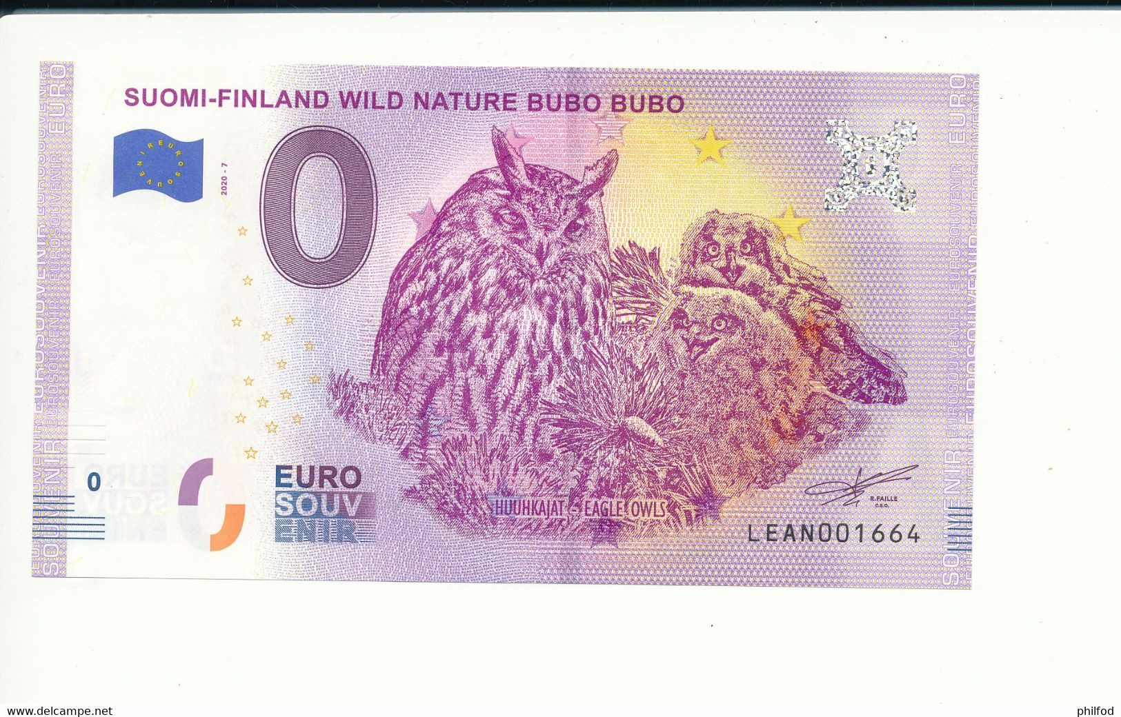 Billet Touristique 0 Euro - SUOMI-FINLAND WILD NATURE BUBO BUBO - LEAN -  2020-7 - N° 1664 - Autres & Non Classés