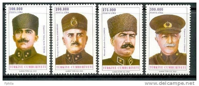 2000 TURKEY COMMANDERS OF THE TURKISH WAR OF INDEPENDENCE MNH ** - Neufs