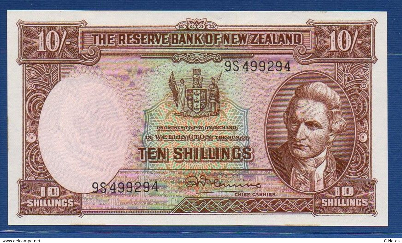 NEW ZEALAND  - P.158d – 10 Shillings ND (1940-67) UNC- , Serie 9S499294 - Nueva Zelandía