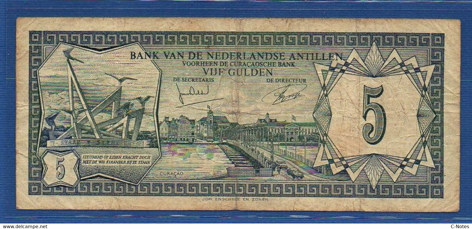 NETHERLANDS ANTILLES - P. 8b – 5 Gulden 1972 F/VF, Serie PC142156 - Netherlands Antilles (...-1986)