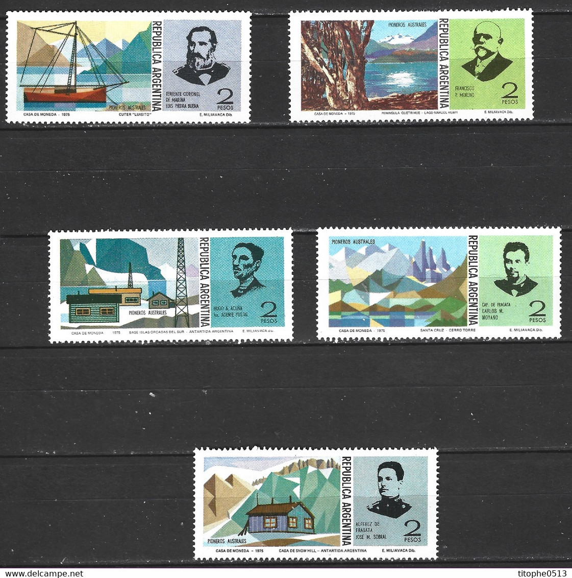 ARGENTINE. N°1012-6 De 1975. Pionniers Des Terres Australes. - Explorateurs & Célébrités Polaires
