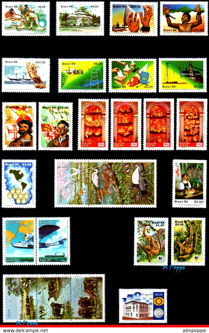 Ref. BR-Y1984-S BRAZIL 1984 - ALL COMMEMORATIVE STAMPSOF THE YEAR, ALL MNH, FULL YEAR 66V Sc# 1898~1969 - Volledig Jaar