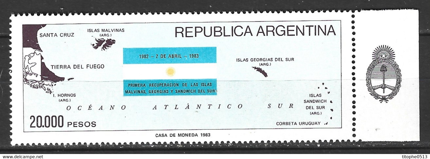 ARGENTINE. N°1345 De 1983. Cartographie Des Malouines. - Otros & Sin Clasificación