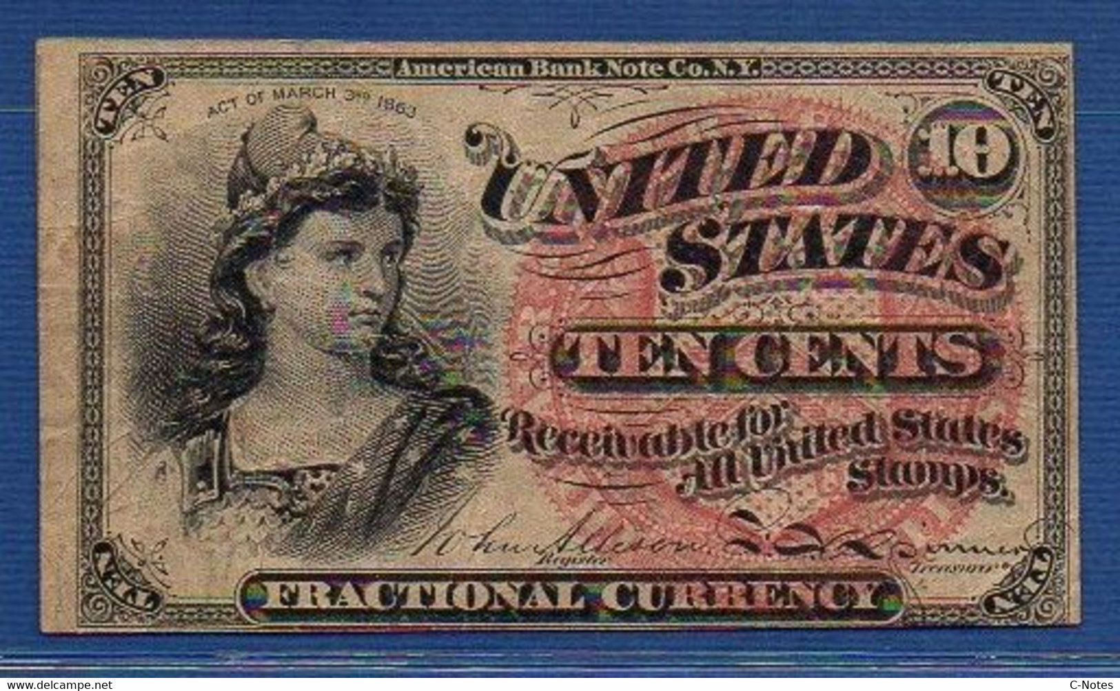 UNITED STATES OF AMERICA - P.115 – 10 Cents 1863 F/VF, No Serial Number - 1863 : 4. Ausgabe