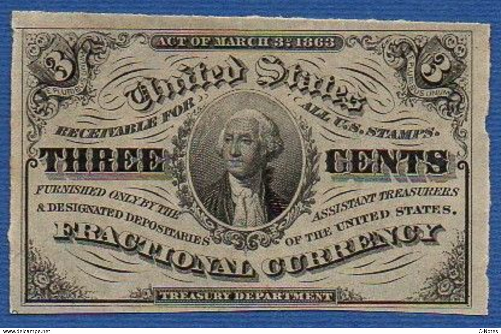 UNITED STATES OF AMERICA - P.105a – 3 Cents 1863 AUNC, No Serial Number - 1863 : 3. Ausgabe