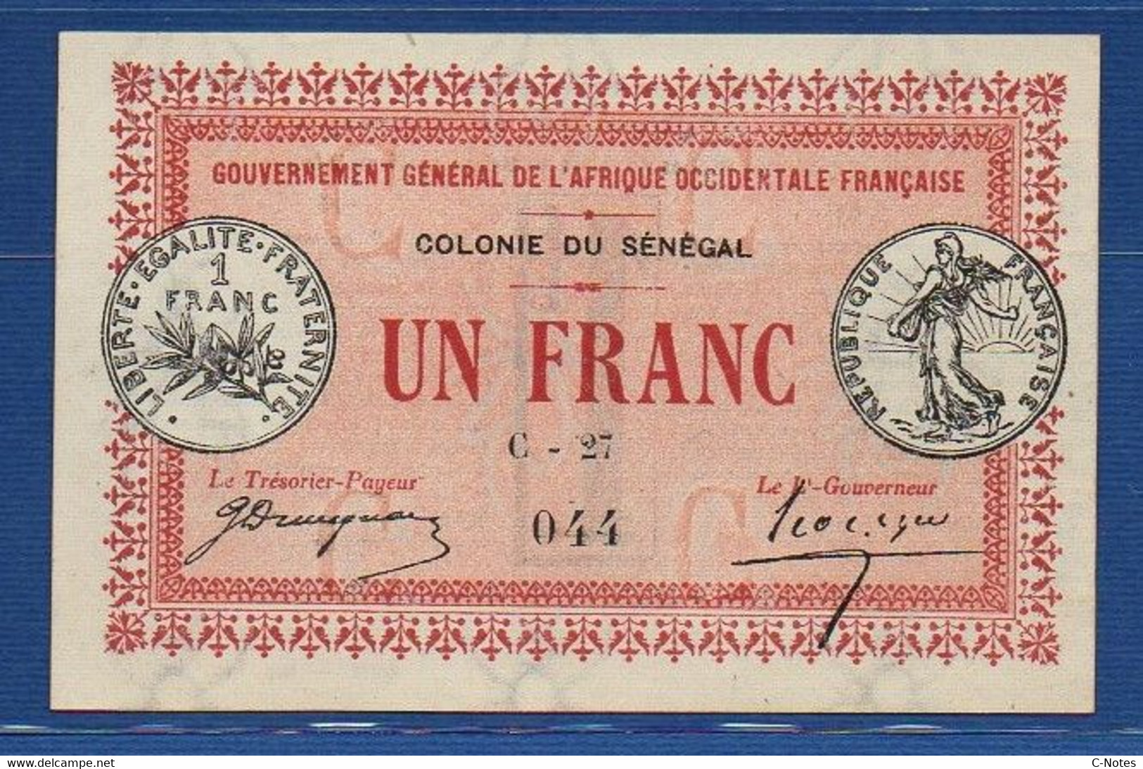 SENEGAL - P.2b – 1 Franc 1917 UNC-,  Serie C-27 044 - Sénégal