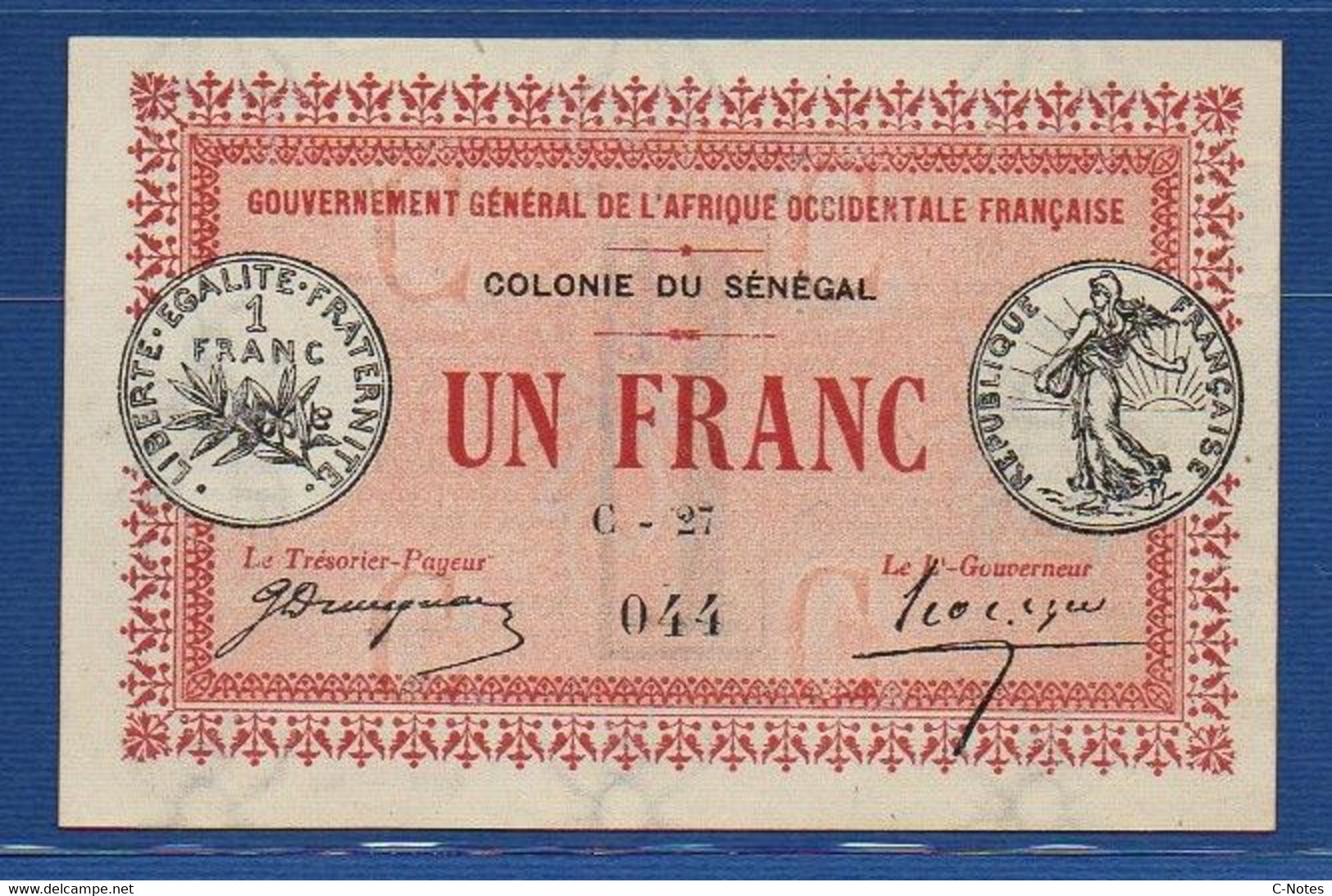 SENEGAL - P.2b – 1 Franc 1917 UNC-,  Serie C-27 044 - Senegal