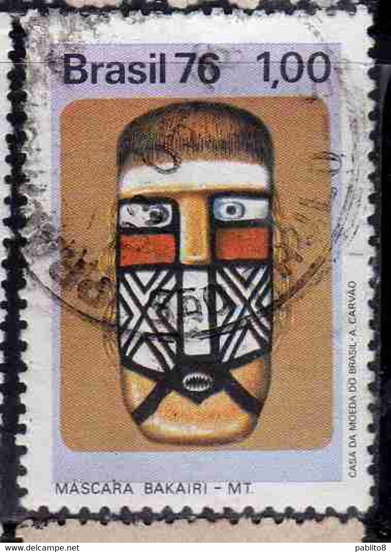 BRAZIL BRASIL BRASILE BRÉSIL 1976 PRESERVATION OF INDIGENOUS CULTURE BAKAIRI CEREMONIAL MASK 1cr USATO USED OBLITERE' - Used Stamps