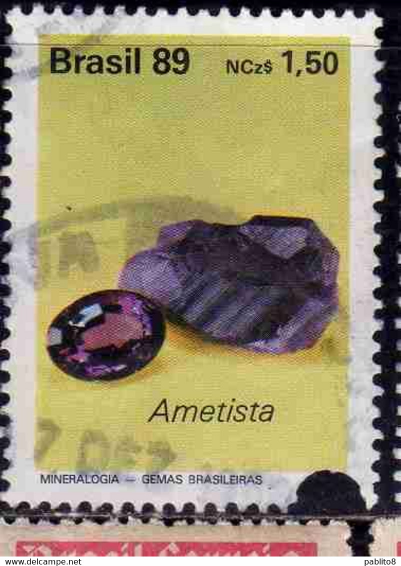 BRAZIL BRASIL BRASILE BRÉSIL 1989 CUT AND UNCUT GEMSTONES AMETHYST AMETISTA 1.50cr USATO USED OBLITERE' - Oblitérés