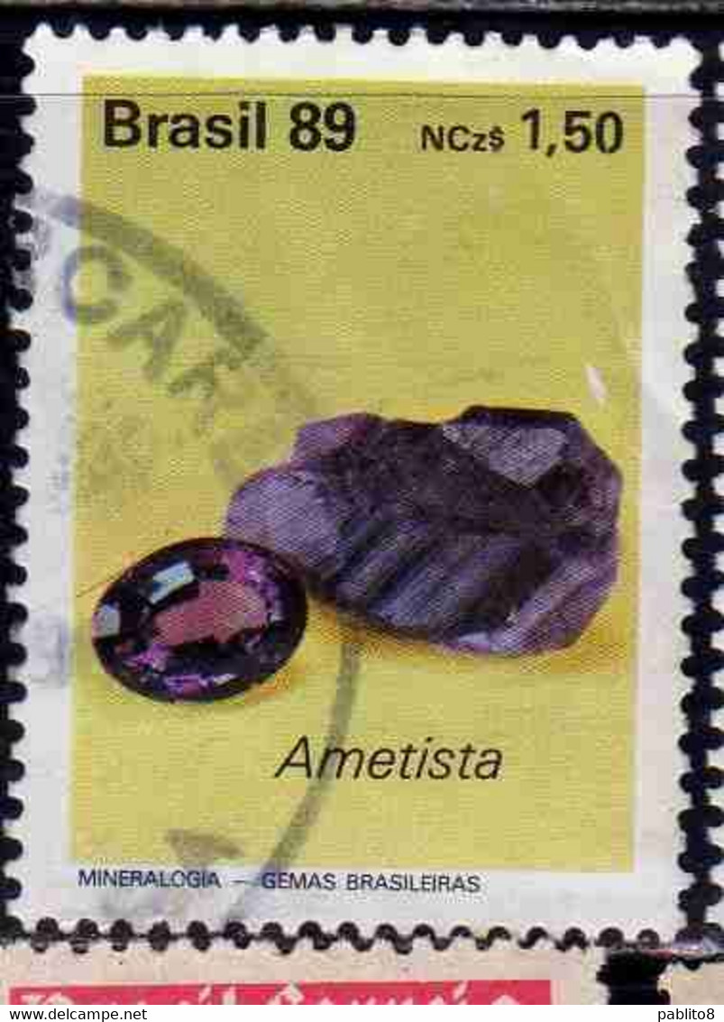 BRAZIL BRASIL BRASILE BRÉSIL 1989 CUT AND UNCUT GEMSTONES AMETHYST AMETISTA 1.50cr USATO USED OBLITERE' - Gebraucht