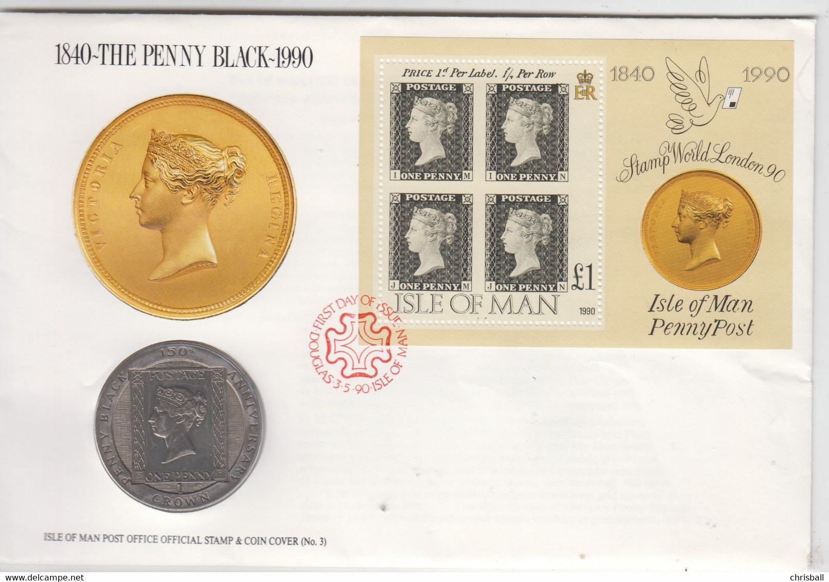 Isle Of Man 1990 Crown Coin Cover - Penny Black - Isle Of Man