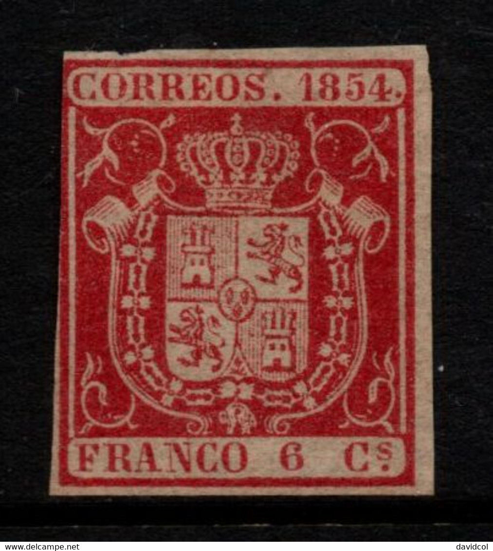 1641- SPAIN - 1854 - SC#: 32Ad- MH - COAT OF ARMS- 6C CARMINE - THIN PAPER - Nuevos