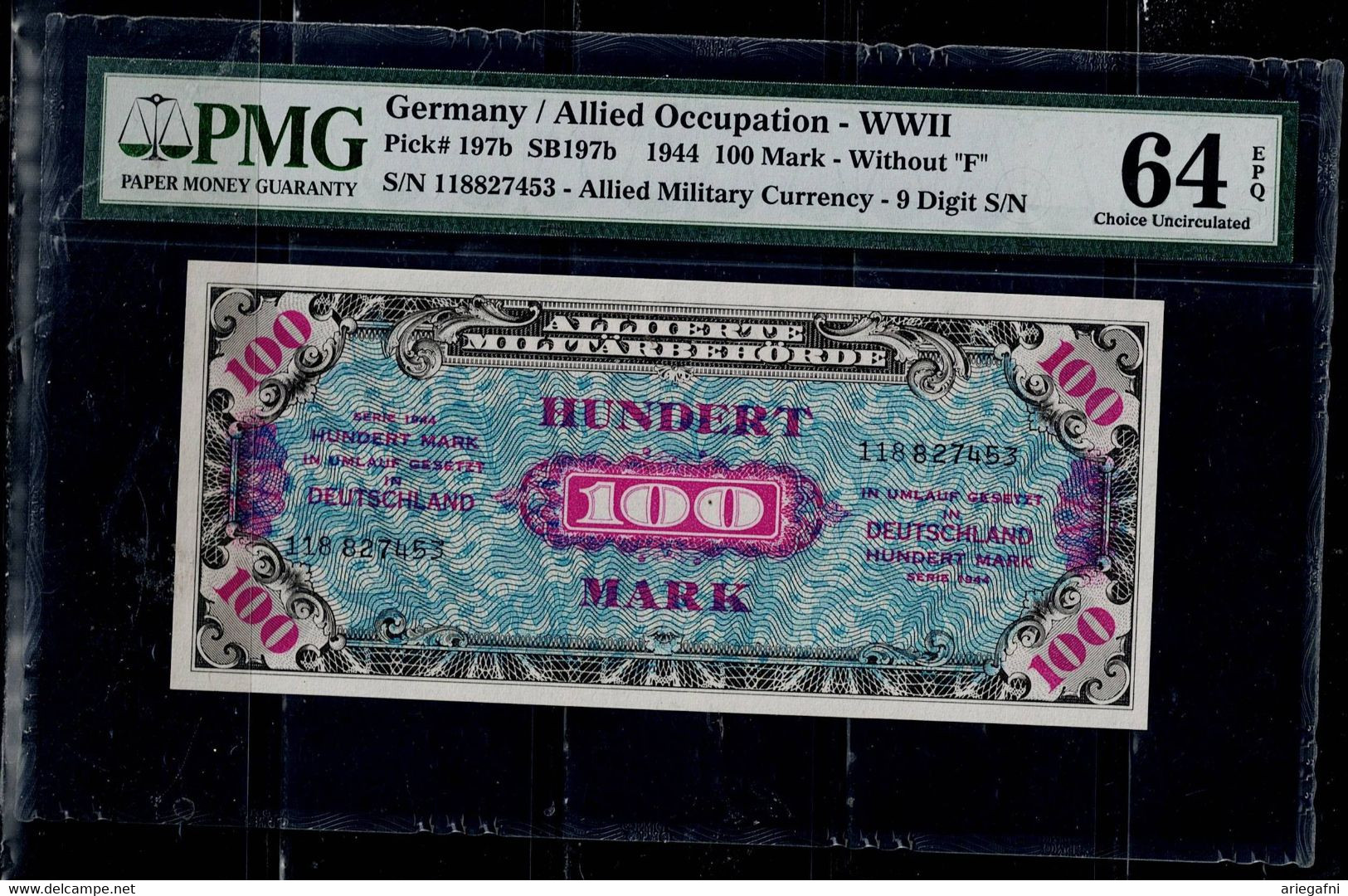 GERMANY 1944 BANKNOTES GERMANY/ ALLIED OCCUPATION- WWII  20, 50, 100 MARK PICK 195A, 196A, 197B PMG 64 UNC!! - 2° Guerra Mondiale