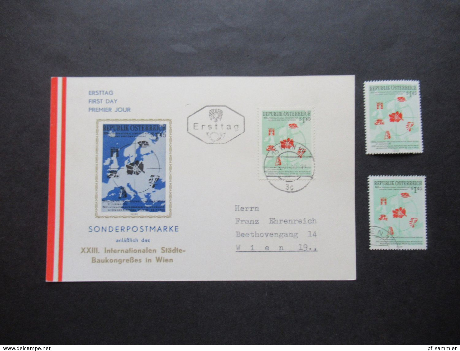 Österreich 1955 Internationaler Städtebaukongress Wien Mi.Nr.1027 FDC / 1x ** Und 1x Gestempelte Marke - Briefe U. Dokumente