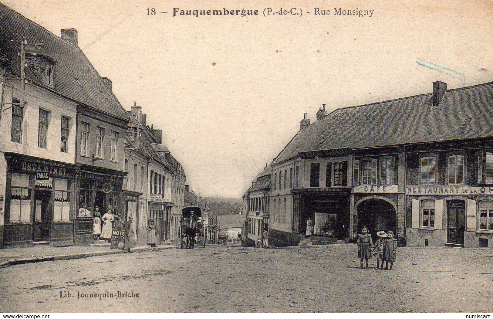 Fauquembergue Animée Rue Monsigny Café Restaurant Tabac Attelage - Fauquembergues