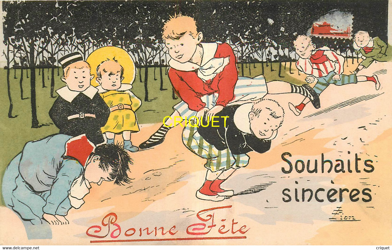 Illustrateur Lion, Souhaits Sincères, Enfant Et Jeu De Saute-moutons, Carte Pascourante - Lion