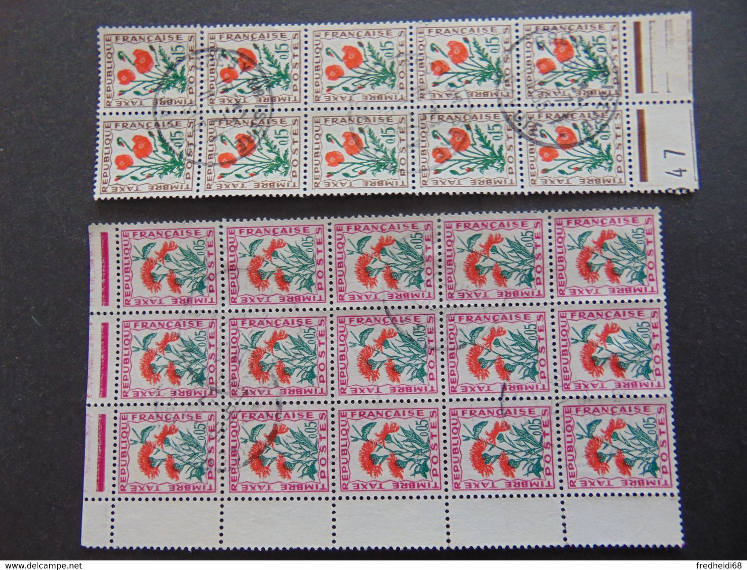 Très Beau Lot De 2 Blocs De Timbres-taxes Oblitérés - N°. 95 En Bloc De 15 - N°. 97 En Bloc De 10 - 1960-.... Afgestempeld