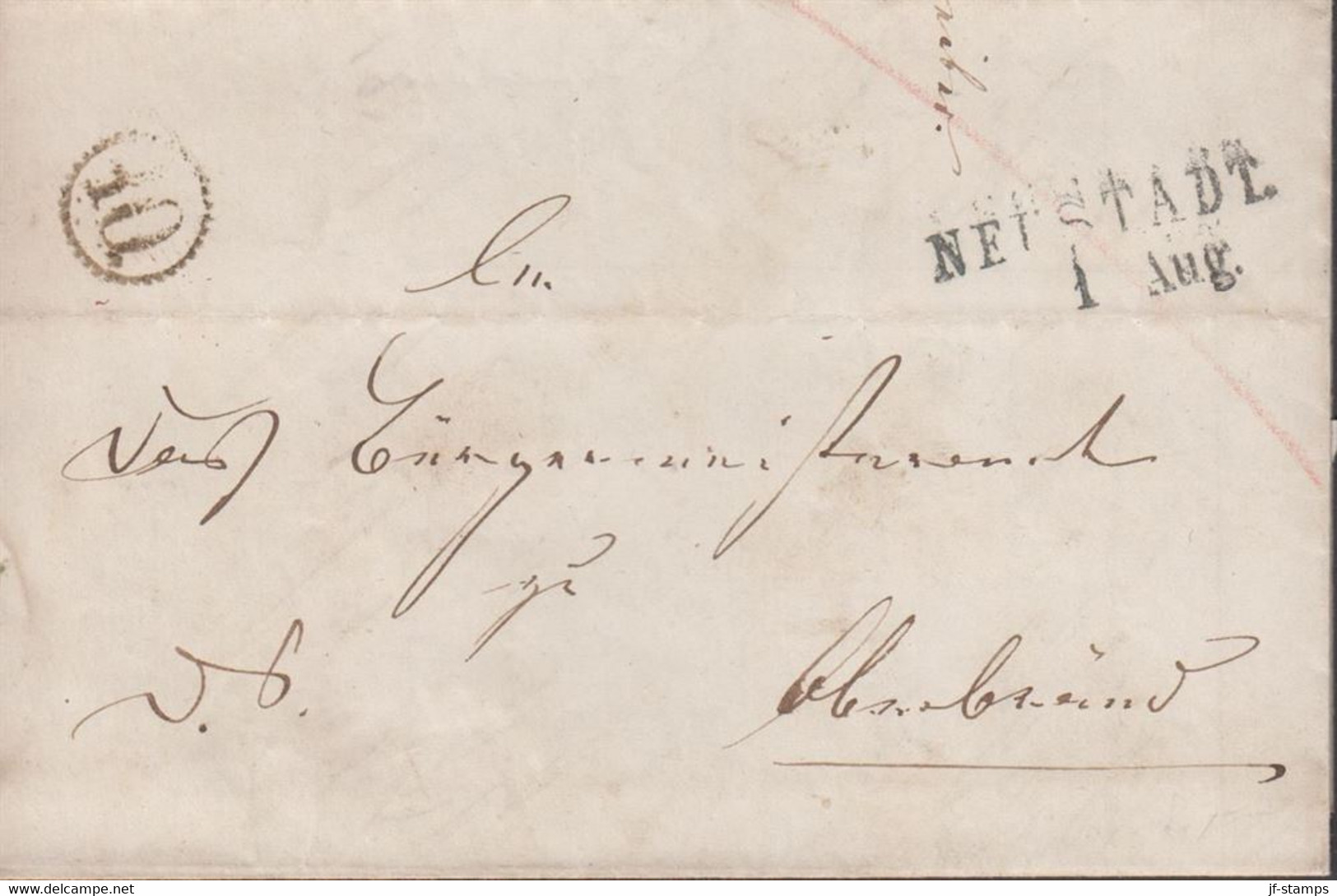 1861. DEUTSCHLAND. Small Cover Cancelled NEUSTADT 1 Aug + In Oval 10 (Uhrrad-stempel). Postmaster Cancel. ... - JF436629 - Lettres & Documents