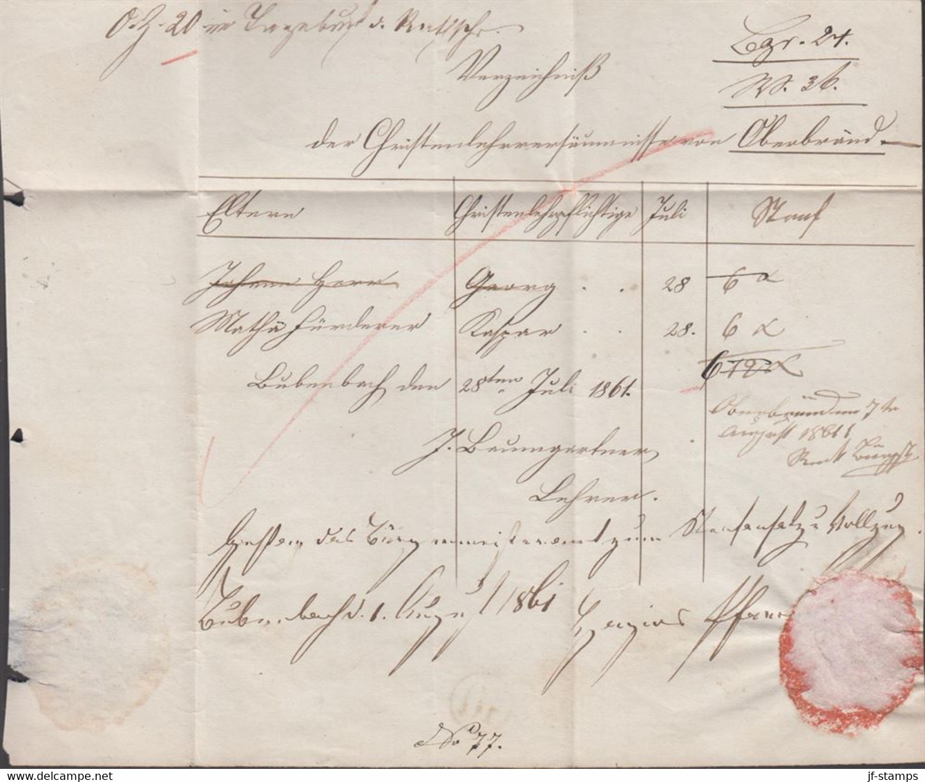 1861. DEUTSCHLAND. Small Cover Cancelled NEUSTADT 1 Aug + In Oval 10 (Uhrrad-stempel). Postmaster Cancel. ... - JF436629 - Cartas & Documentos