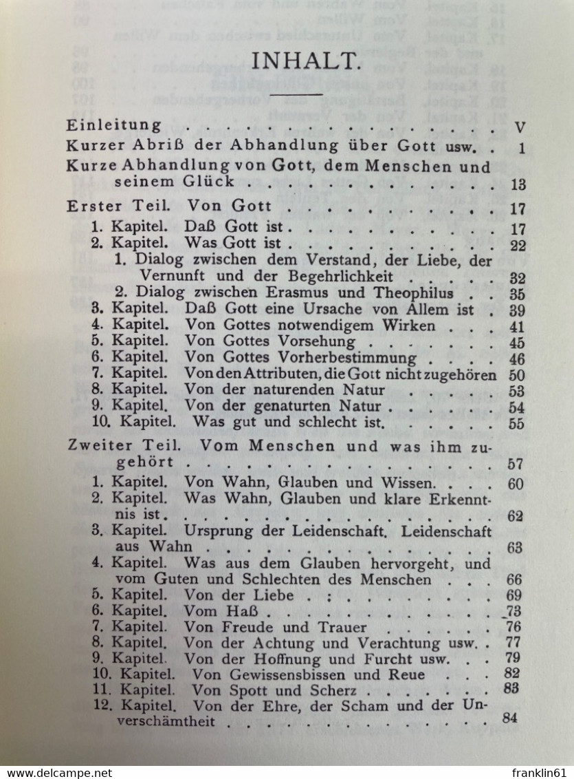 Kurze Abhandlung Von Gott Dem Menschen Und Seinem Glück. - Philosophy