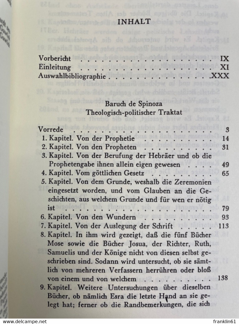 Spinoza, Benedictus De: Sämtliche Werke; Band 3., Theologisch-politischer Traktat. - Filosofía