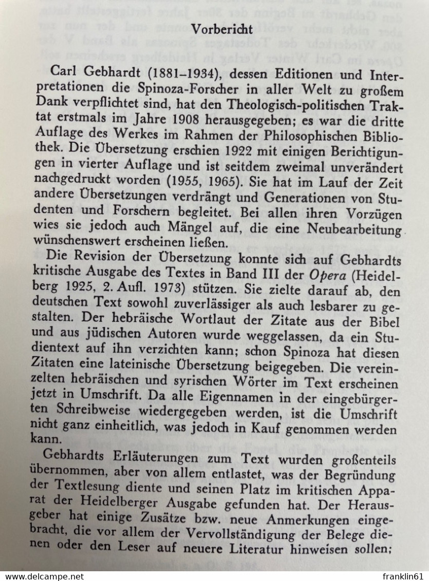 Spinoza, Benedictus de: Sämtliche Werke; Band 3., Theologisch-politischer Traktat.