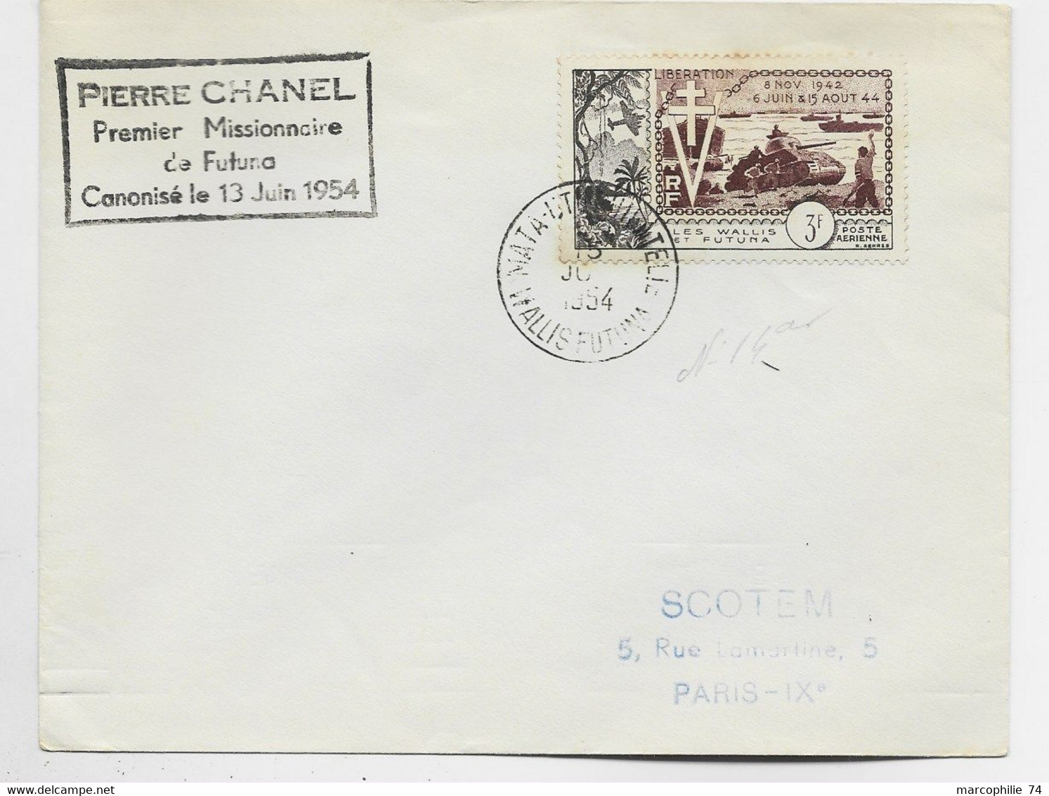 WALLIS ET FUTUNA PA 3FR LETTRE COVER MATA UTU 1954 + MISSIONNAIRE CANONISE - Brieven En Documenten