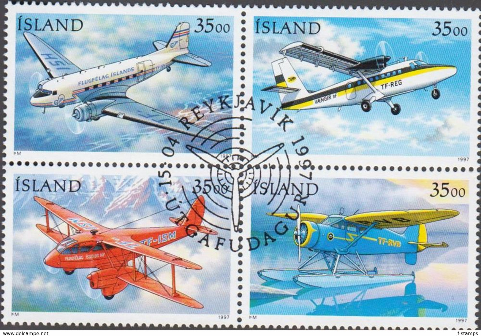 1997. ISLAND. MAIL PLANES 4-block.  (Michel 866-869) - JF529777 - Used Stamps