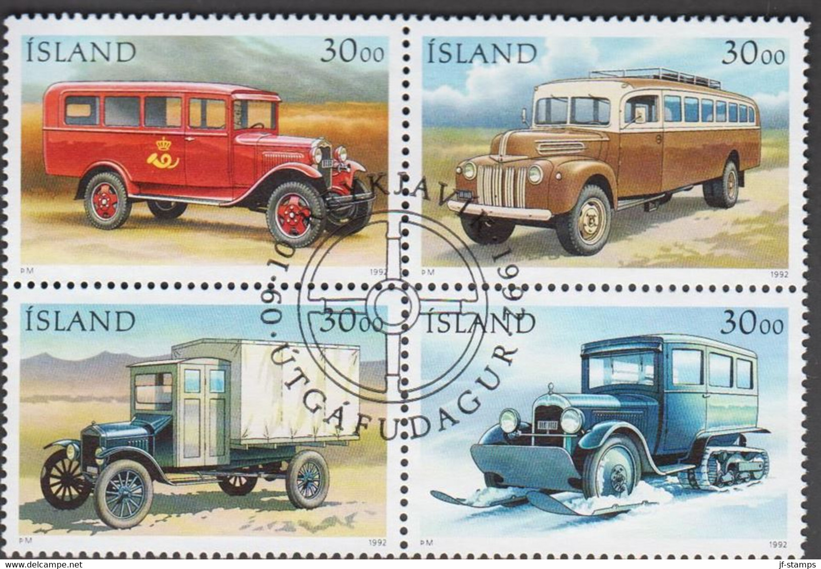 1992. ISLAND. MAIL TRANSPORT VEHICLES 4 Stamps.  (Michel 770-773) - JF529781 - Oblitérés