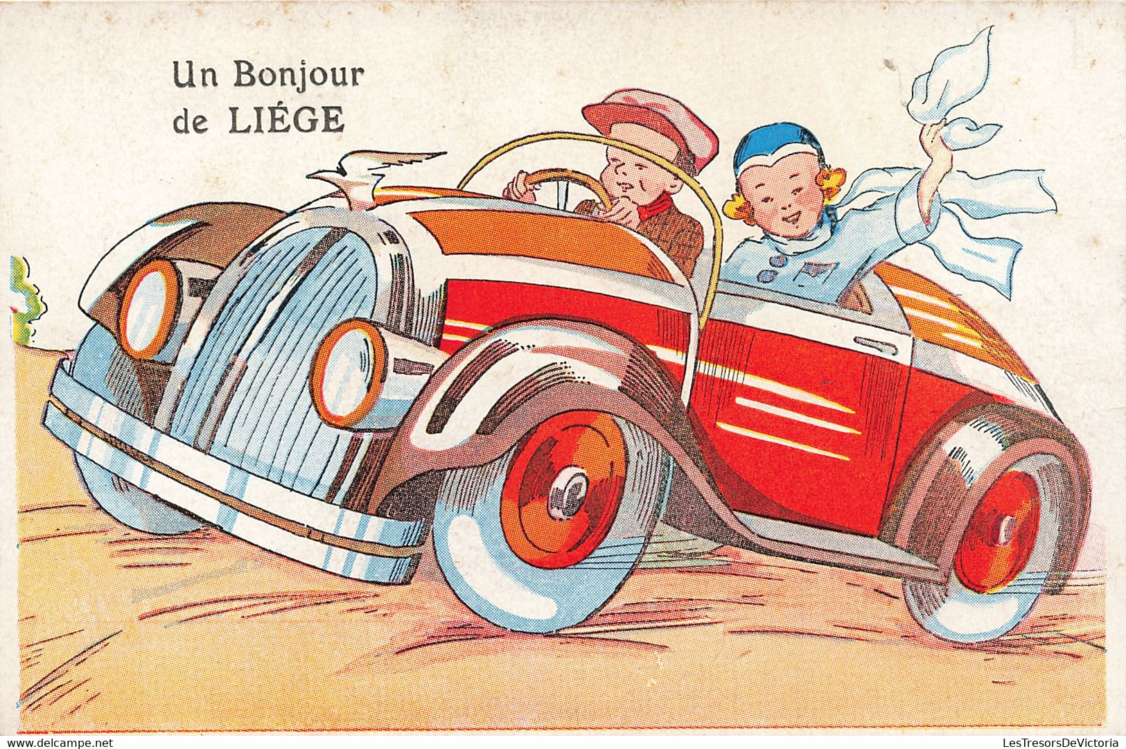 Illustrateur - Un Bonjour De Liège - Couple Dans Une Voiture - Colorisé - Edit. E.H. - Carte Postale Ancienne - Non Classificati