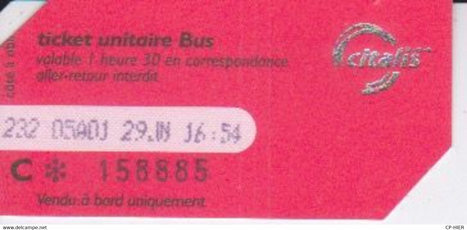 974 - ILE DE LA REUNION - ANCIEN Ticket  ROUGE  - BUS CITALIS - TICKET UNITAIRE VENDU A BORD UNIQUEMENT - World