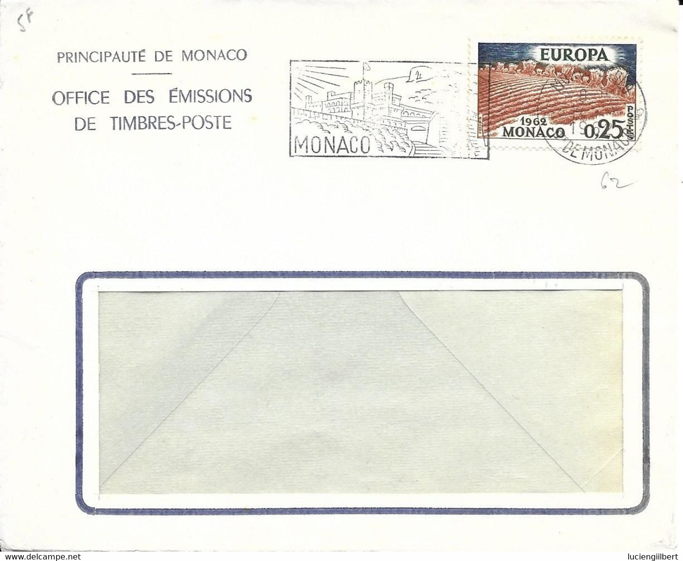 MONACO - TIMBRE N° 571 - EUROPA   - 1962 -  TARIF DU 1 1 60  -  FLAMME  : MONACO - Brieven En Documenten