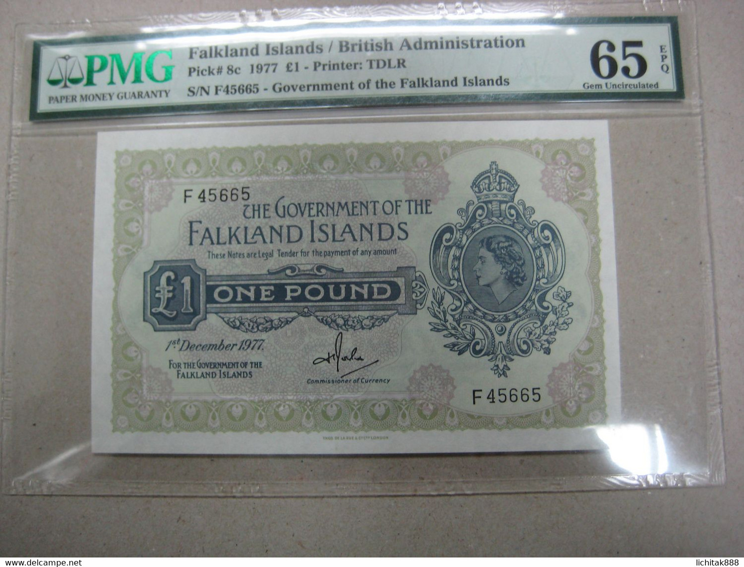 1977 Falkland Islands QEII 1 Pound  £1 Banknote UNC PMG65 EPQ - Altri – America