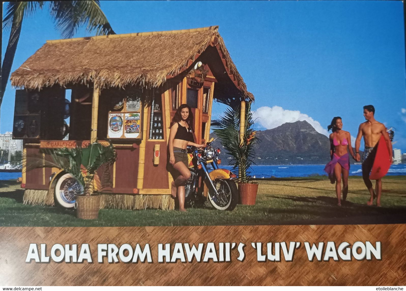 Carte Postale Aloha From HAWAII - Moto Pacific Harley Davidson 'Luv Wagon' - Market Place In The Heart Of  Waikiki - Honolulu