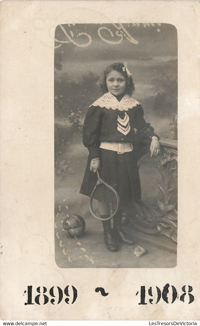 Sport - Tennis - Portrait Fille - Raquette  - 1899-1908 - Oblitéré Louvain 1908 - Carte Postale Ancienne - Tennis