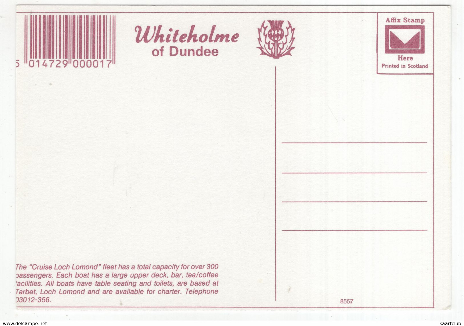 The Cruise 'Loch Lomond', Tarbet -  (Scotland) - 'Whiteholme Of Dundee' Postcard - Sutherland