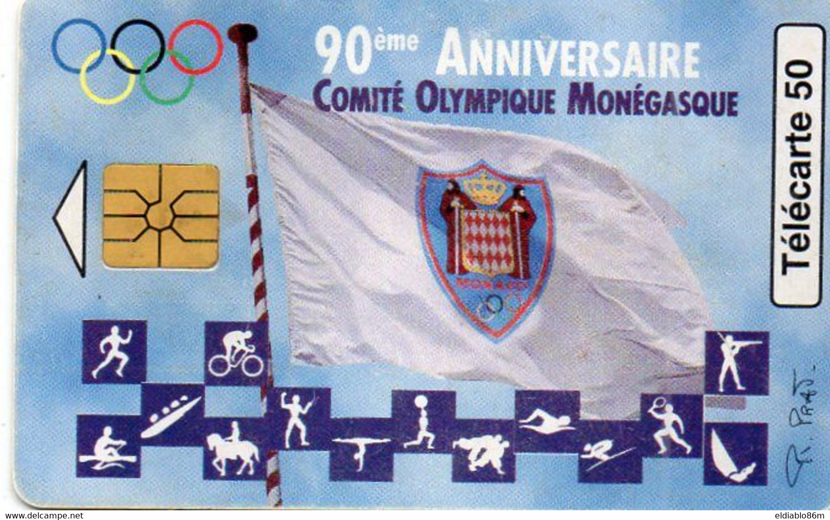 MONACO - CHIP CARD - MF44 - 90eme ANNIVERSAIRE COMITEE OLYMPIQUE - B730104006 - Mónaco