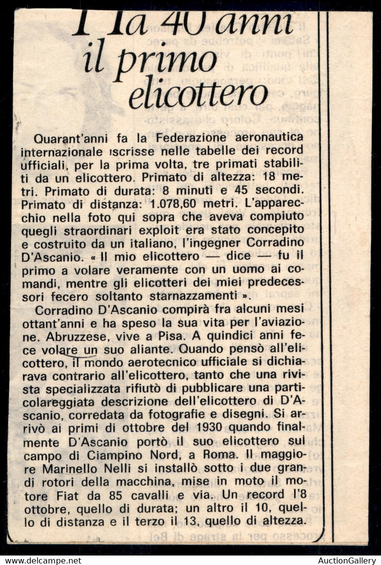 DOCUMENTI - AUTOGRAFI - D'Ascanio Corradino (ingegnere) - Autografo Su Cartolina Con Applicato Ritaglio Di Giornale + Ca - Sonstige & Ohne Zuordnung